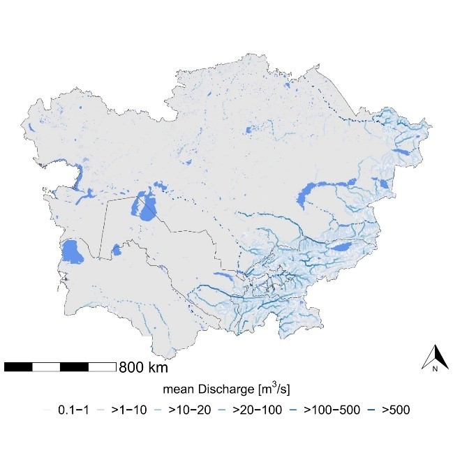 A map of Central Asia’s river scheme including information on discharge