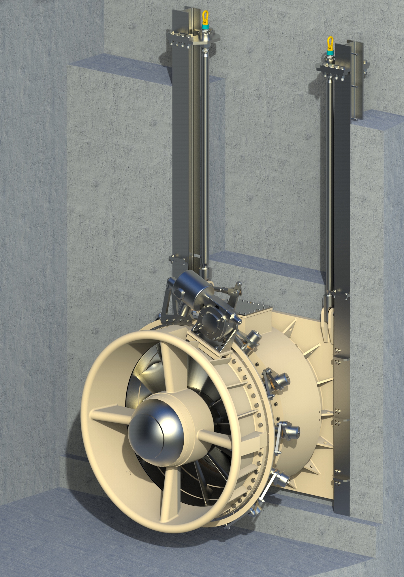 The new Kaplan EVO was also optimised by Global Hydro engineers to enhance ease of maintenance. A rail system allows the machine unit to be extended and raised to the water surface with ease.