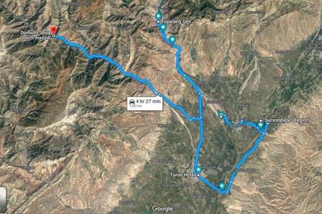 Our routes to Tupalang and Sherabad rivers in Surkhandarya region, Uzbekistan