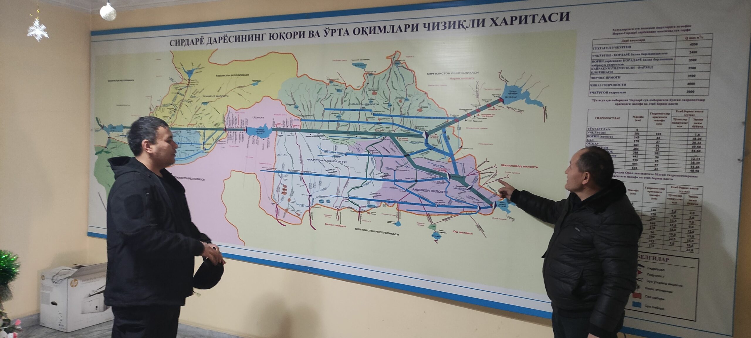 Meeting and discussing water management challenges in Ferghana Valley with a representative from the Syrdarya-Sokh Basin Irrigation System Authority. Photo credit: Bunyod Holmatov (IWMI).